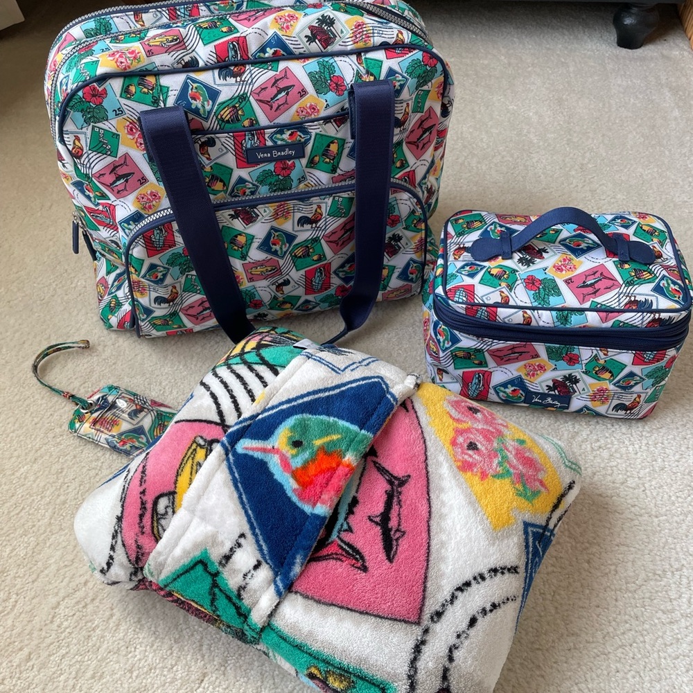 Vera Bradley Lighten Up Go Anywhere Carry-On and Brush Up Cosemtic Travel Set